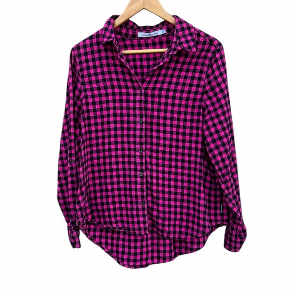 Calvin Klein Jeans Pink and Black Plaid Shirt size large
